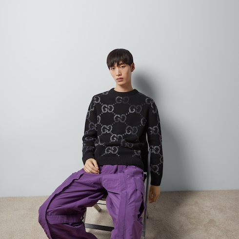 Wool sweater with GG intarsia