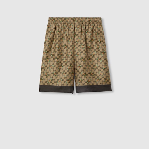 GG Horsebit print silk twill short in Green Gold Undefined