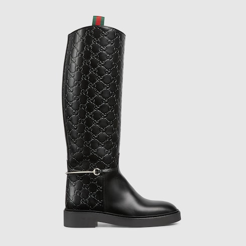 Women s slim Horsebit boot in black GG leather GUCCI US