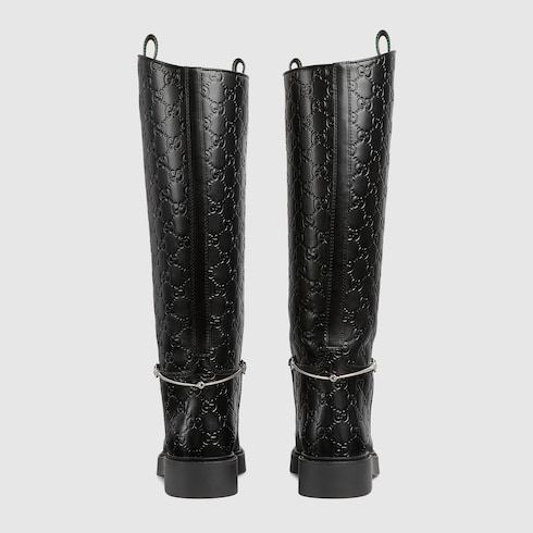 Stivale donna con Morsetto slim in pelle GG nera GUCCI CH