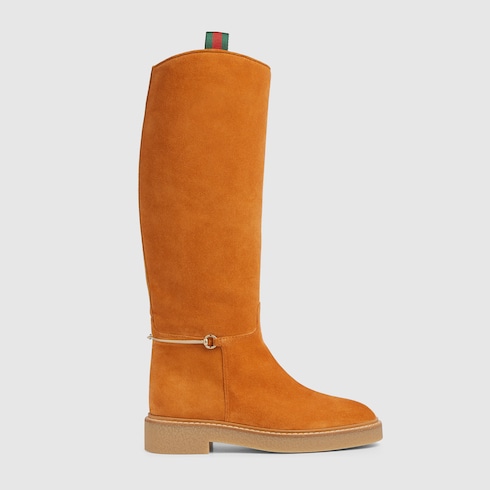 Women's slim Horsebit boot in brown suede | GUCCI® US