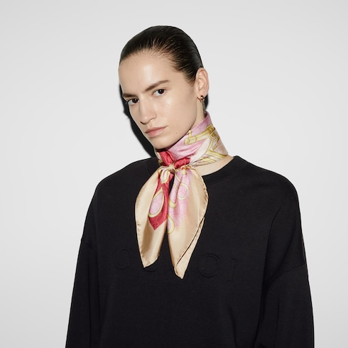 GG Horsebit silk scarf in pink GUCCI ZA