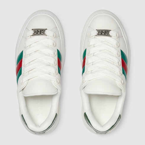 Men s Gucci Ace sneaker with Web in White Leather GUCCI SI