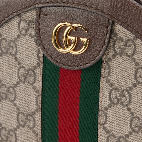 Runde Ophidia Mini-Schultertasche mit GG in beige- und 