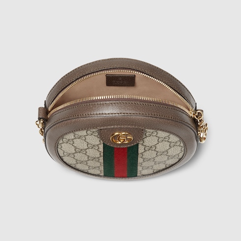Runde Ophidia Mini-Schultertasche mit GG in beige- und 