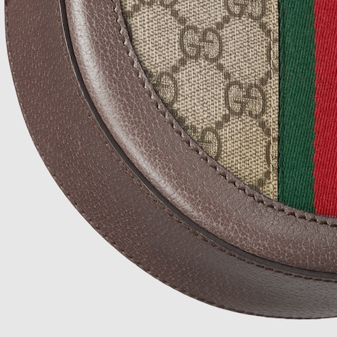 Runde Ophidia Mini-Schultertasche mit GG in beige- und 
