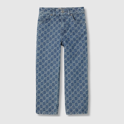 Children's GG denim jacquard trousers