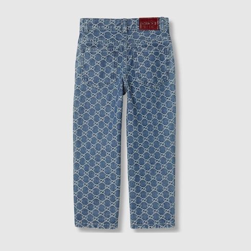 Pantaloni bambino in denim GG jacquard