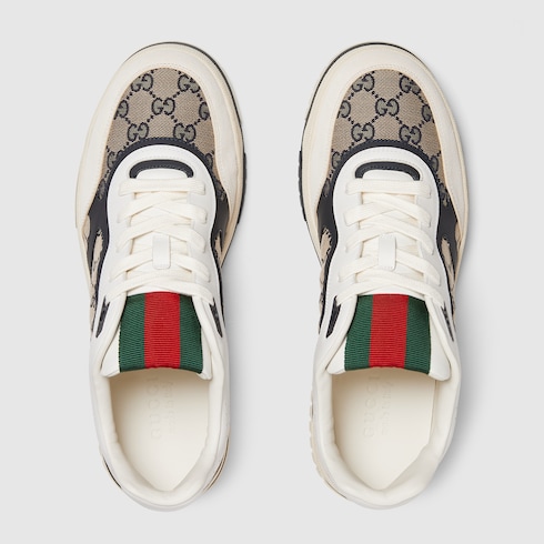 Men s Gucci Re Web sneaker in White Black GG Canvas Leather GUCCI SI