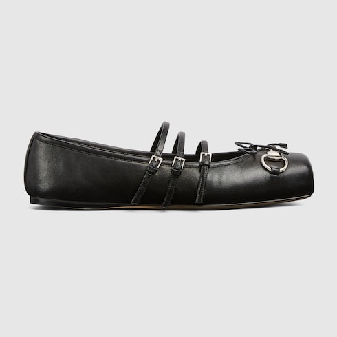 Women s Gucci Horsebit ballet flat in Black Leather GUCCI SI