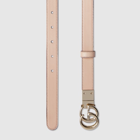 Reversible GG Marmont thin belt in beige Supreme and pink
