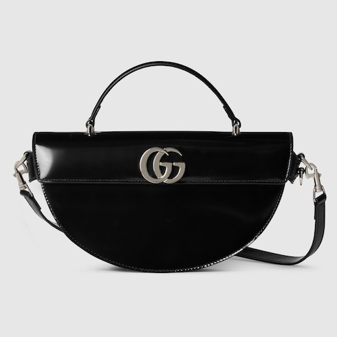 Small half moon top handle bag in black leather GUCCI UK