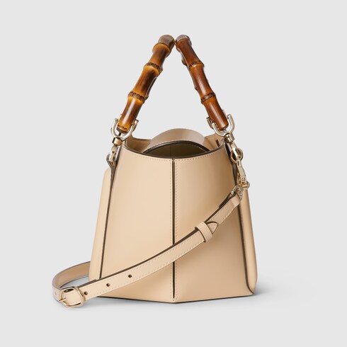 Kleiner Shopper mit Bambusgriff in hellbeigefarbenes Leder GUCCI DE