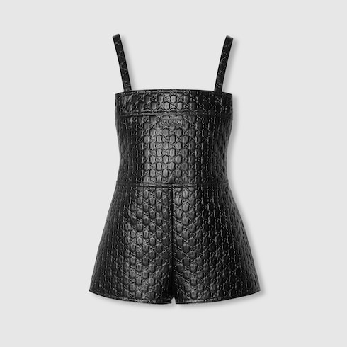 GG embossed leather short jumpsuit in black | GUCCI® SG