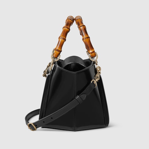 Kleiner Shopper mit Bambusgriff in schwarzes Leder GUCCI DE