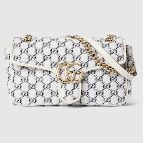 Borsa a spalla GG Marmont misura piccola in tweed bianco GUCCI Italia