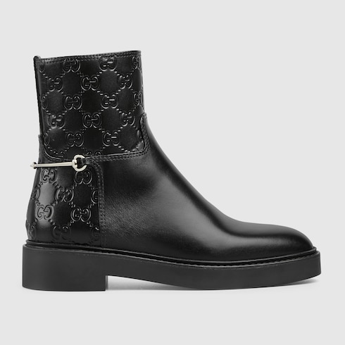 Gucci women's black leather ankle boots on sale