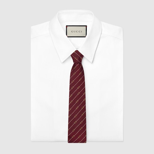 Horsebit silk jacquard tie in bordeaux and yellow | GUCCI® US