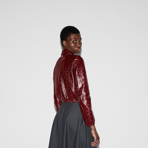 GG embossed leather bomber jacket