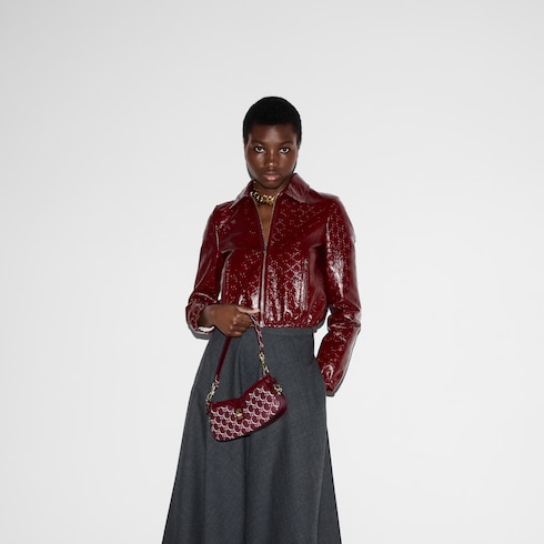 GG embossed leather bomber jacket in Rosso Ancora red
