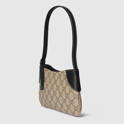 Super mini borsa a spalla GG Emblem in tessuto beige e marrone scuro GUCCI Italia