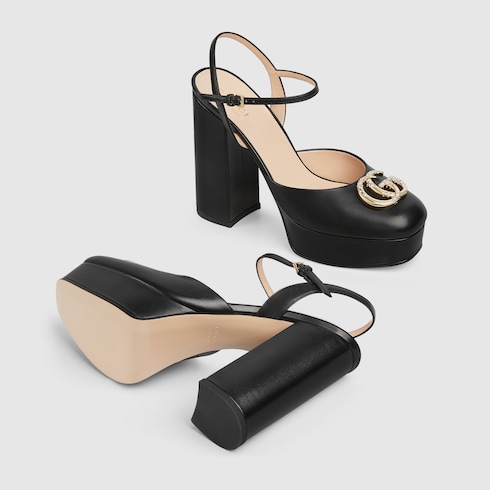 Women's platform pump with crystal Double G