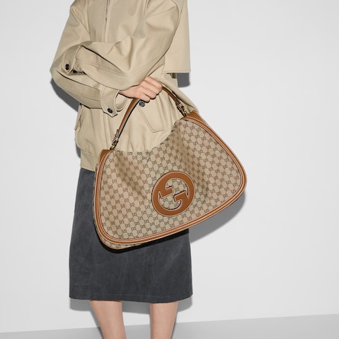 Bolsa con asa superior grande Gucci Blondie inlona beige y cafe oscuro GUCCI MX