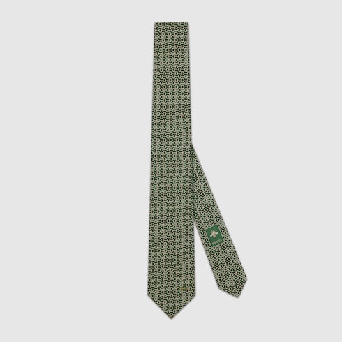 Silk jacquard tie with Gucci crest in pink and red | GUCCI