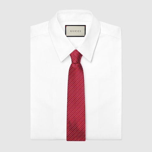 Silk jacquard tie in red and blue | GUCCI® US