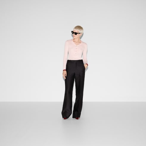 Wool silk gabardine pant with embroidery