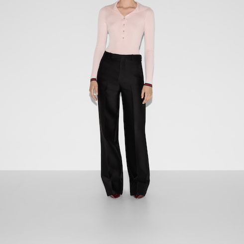 Wool silk gabardine pant with embroidery