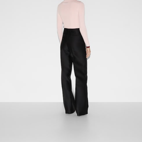 Wool silk gabardine pant with embroidery