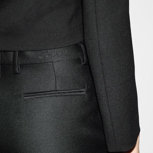 Wool silk gabardine pant with embroidery