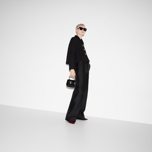 Wool silk gabardine pant with embroidery