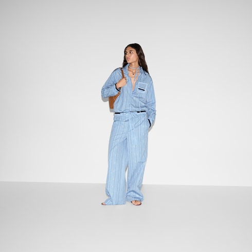 Printed cotton poplin trousers