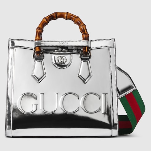 Gucci Diana small tote bag in silver metallic leather GUCCI Canada