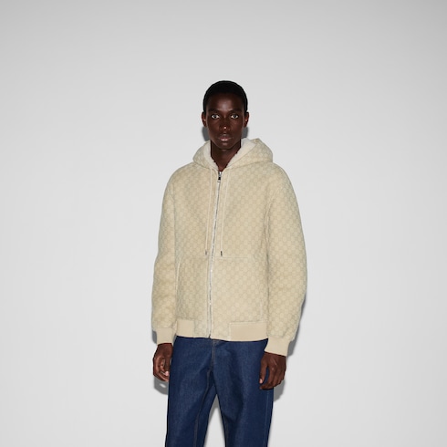 GG shearling hooded bomber jacket