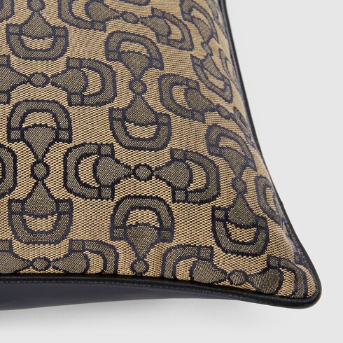 Kissen aus Baumwolljacquard mit Horsebit-Muster in beige und blau