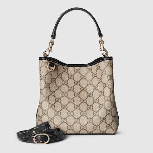 GG Emblem mini shoulder bag in beige and dark brown fabric GUCCI GR