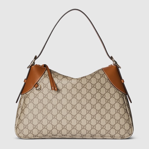 GG Emblem medium shoulder bag in beige and dark brown canvas GUCCI Canada