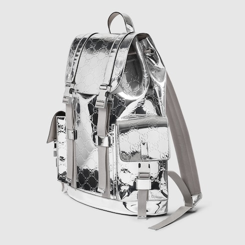 Large mirror effect GG backpack in Silver Original GG Fabric GUCCI SI