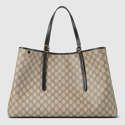 トートバッグ GUCCI LARGE GG EMBLEM SHOPPING BAG GG Emblem large tote bag in beige and dark brown fabric