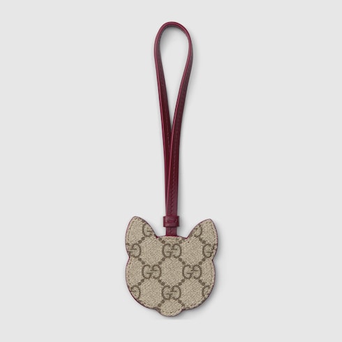 Ciondolo da borsa a forma di gatto in tessuto beige e marrone scuro GUCCI Italia