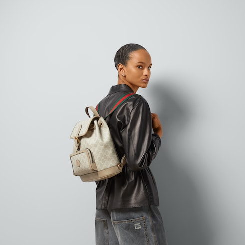 Sac a dos petite taille avec GG en toile GG Supreme beige et blanche GUCCI BE