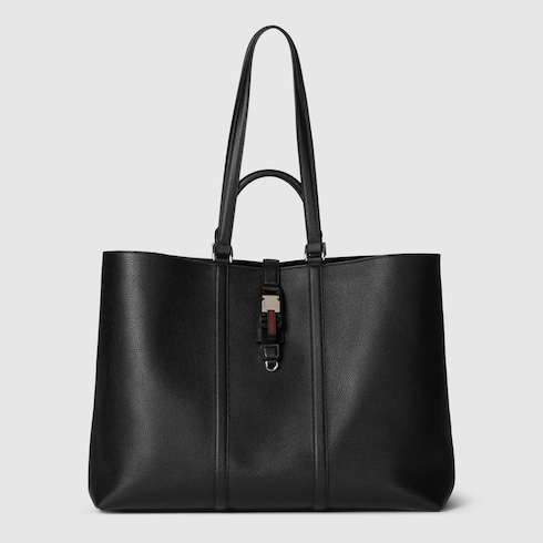 Maxi tote bag with Web in Black Leather | GUCCI® SI