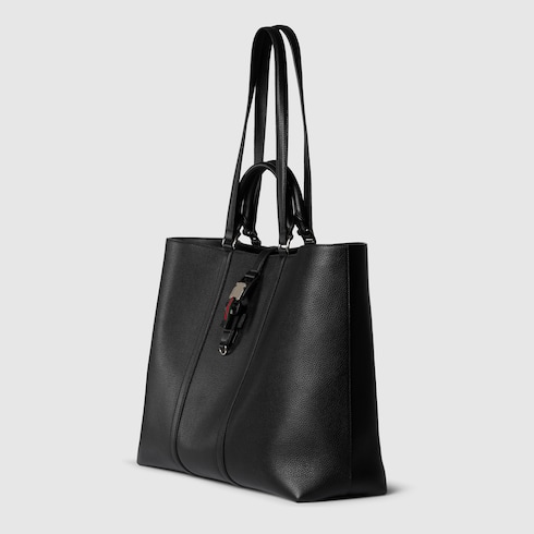 Maxi tote bag with Web in Black Leather | GUCCI® SI