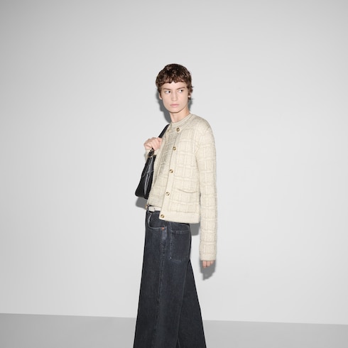 Cardigan aus Woll- und Laméjacquard mit Karomuster