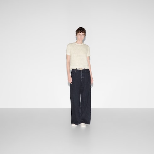 Oberteil aus Woll- und Laméjacquard mit Karomuster