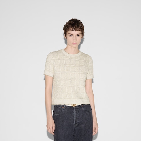 Oberteil aus Woll- und Laméjacquard mit Karomuster