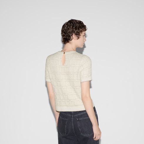 Haut en jacquard de laine et lamé à carreaux